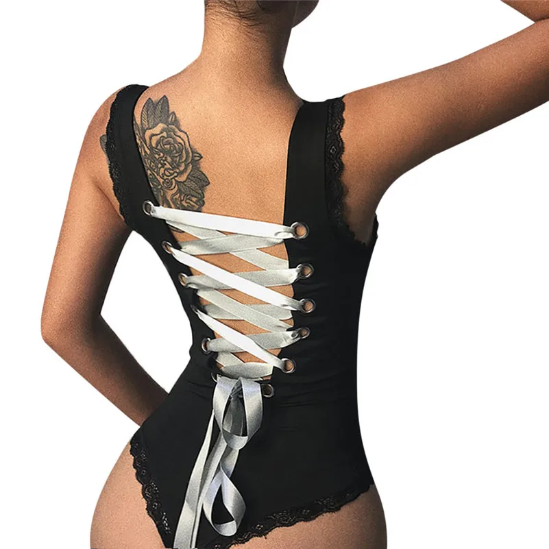 

Women Ladies Sexy Open Back Lace Cross Banded Bikini Jumpsuit pantalon femme salopette femme F1
