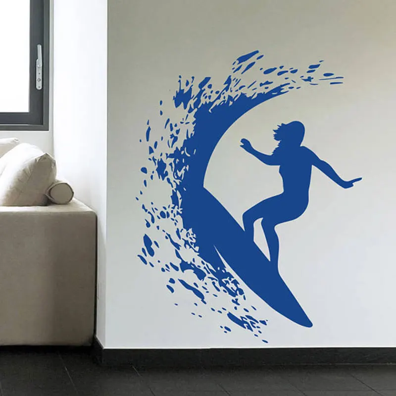 Surfer Girl Surfing Surf Wall Decal Art Decor Sticker Sign Vinyl decalin Wall Stickers from