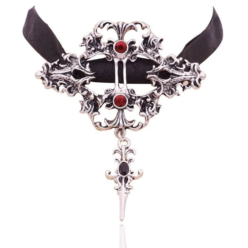 Ожерелье с кулоном вампира, женское и мужское ожерелье с крестом, готические ювелирные изделия, Дневники вампира, колье, Женские аксессуары, подарки на Хэллоуин - Окраска металла: red