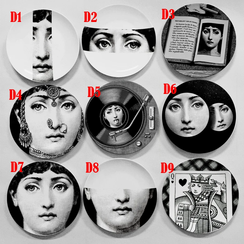 Rosenthal Piero fornasetti тарелки черно-белые иллюстрации подвесные блюда образец комнаты/дома/отеля Декор Кавальери лицо Керамические ремесла