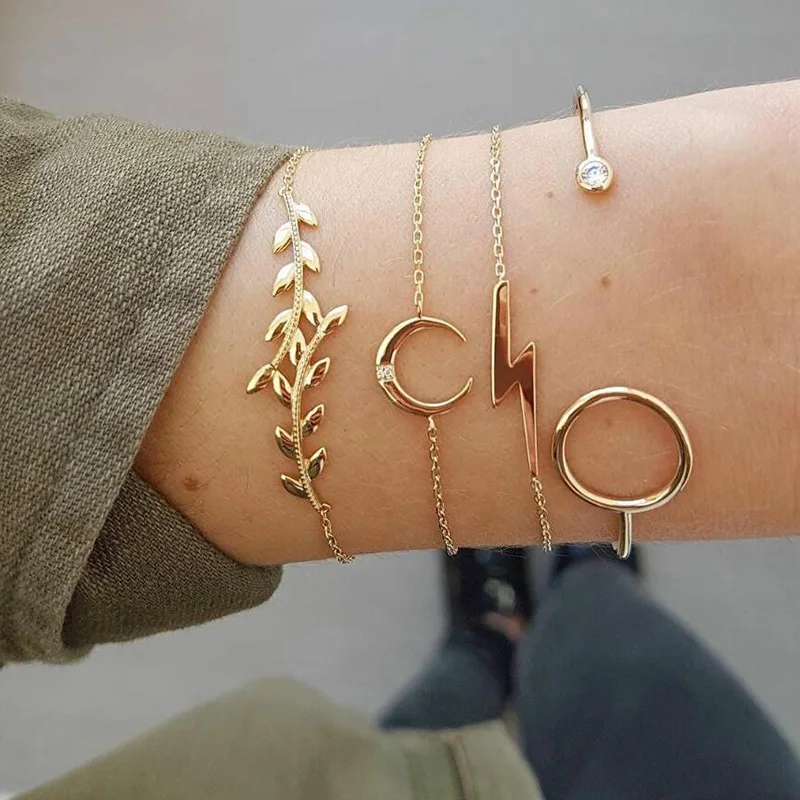 

YAOLOGE 4Style Moon Lighting Adjustable Bohemian Round Leaves Bracelet For Women Multilayer Charming Jewelry Bangle Jewelry