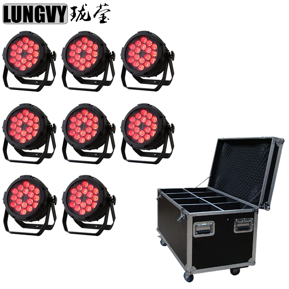 

Free Shipping 8pcs/lot Flightcase Waterproof 18x18w RGBWA UV 6IN1 IP65 LED Par Light Par Cans For Dj Disco Effect Lights Outdoor