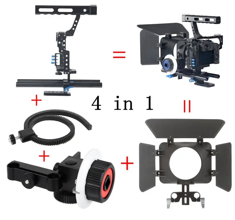 DSLR Video Film Stabilizer Kit 15mm Rod Rig Camera Cage+Handle Grip