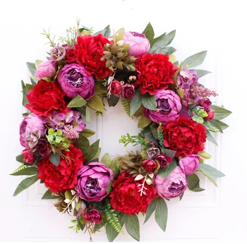 

19inch American simulation Christmas peony wreath Wall hanging Garland Front Door Wreath Housewarming Wedding decoration Gifts