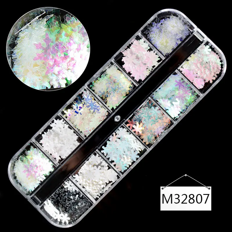 12 решетчатых блестящих ногтей снежинки разноцветные Стразы для ногтей красочные украшения ногтей УФ гель Дизайн ногтей аксессуары - Цвет: M32807