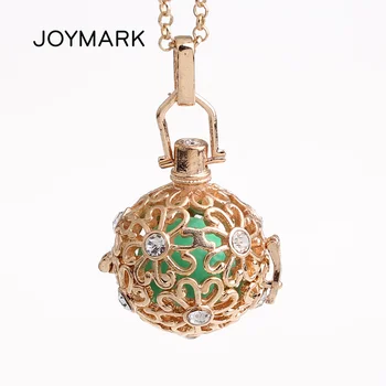 

5pcs/lot Chrysanthemum Flower Hollow Cage Chime Box With Sound Ball Pendant Long Chain Pregnancy Necklaces For Mother HCPN40