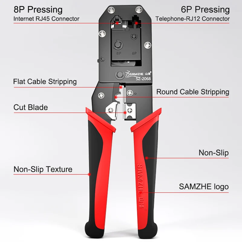 SAMZHE обжимной инструмент для кабелей резак автоматический инструмент для зачистки проводов многофункциональный инструмент для зачистки обжимные плоскогубцы для 6 P/8 P Ethernet телефон