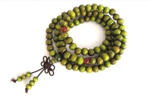 

8mm Tibetan Buddhism 108 green wood Mala Necklace
