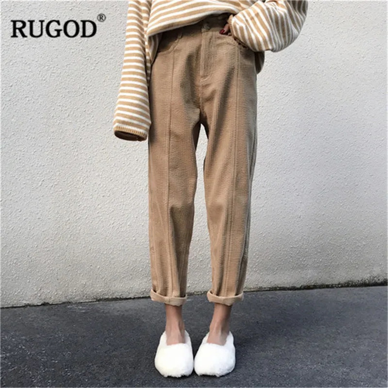 RUGOD повседневные однотонные женские брюки со средней талией модная женская одежда вельветовые длинные штаны винтажные весенние брюки pantaloni donna