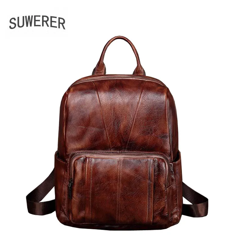 

SUWERER high quality 2019 new retro suede leather travel bag original leather backpack handmade leather bag ladies bag