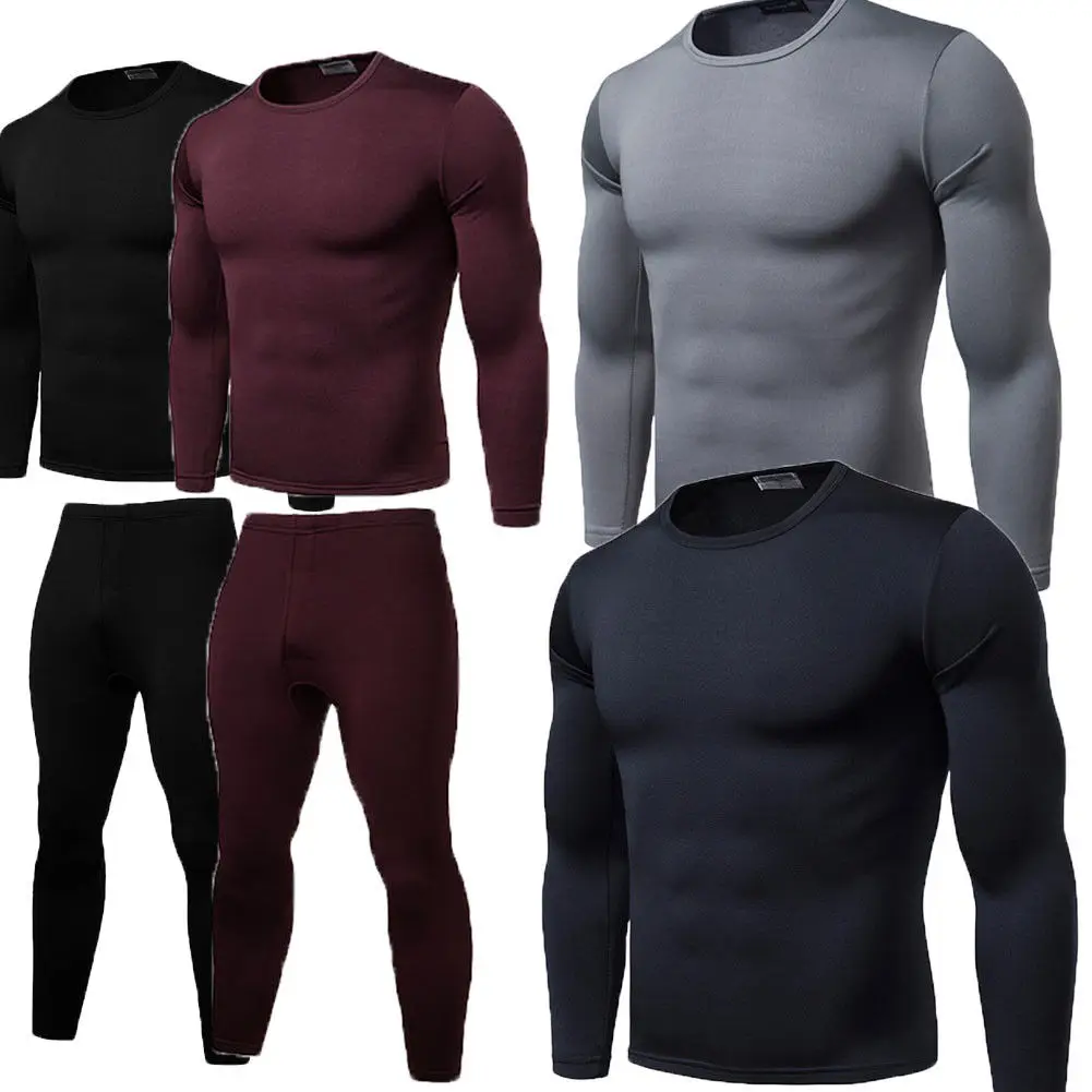 

2Pcs Brand New Mens Winter Ultra-Soft Fleece Lined Thermal Top Bottom Long John Underwear Set Outfits Elastic Men's Clothes Set