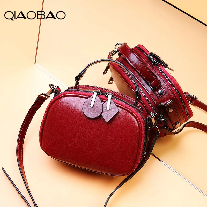 

QIAOBAO Brand New 2019 Women Cowhide Handbags Genuine Leather High Quality Female Bag Designer Bolsos Mujer Sac A Main Totes