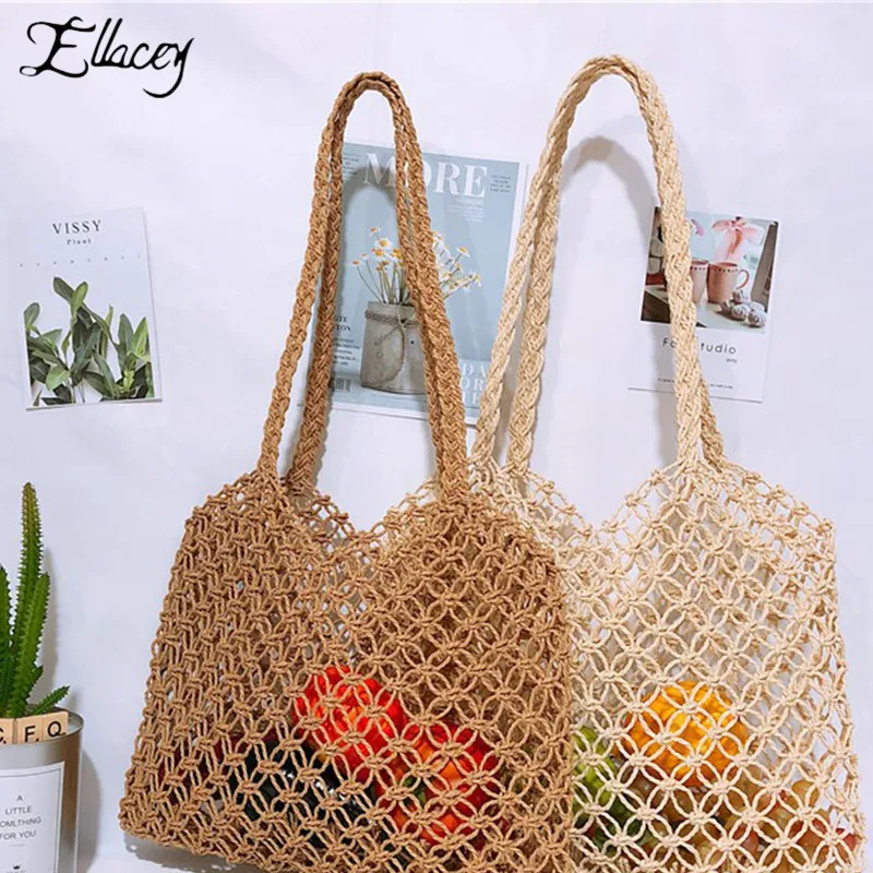 

New Women Summer Hollowed Out Beach Bag Large Capacity Ladies Hand Bags Hand Made Straw Bag Bohemian Style Rattan Tote Bags