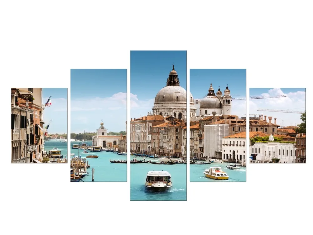 

5 Pieces Free Shipping Canvas painting venice italy city landscape sea water living room home wall modern art poster Framed