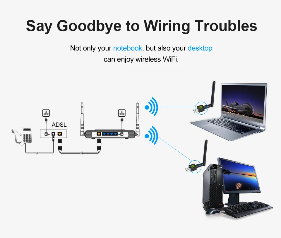 USB WiFi Adapter Ralink Wi-Fi Antenna Lan USB Ethernet 150M 2dB PC WiFi Dongle Wireless Notework Card USB Wi Fi Receiver wifi adapter