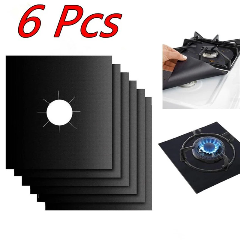 2018 New 6Pcs Reusable Gas Range Stove Top Kitchen Burner Protector Liner Cover For Cleaning removed hot sale  good qualityC022303