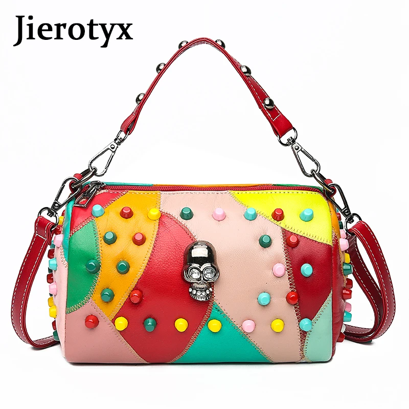 Модные сумки JIEROTYX с заклепками для женщин черная кожаная Готическая сумка через
