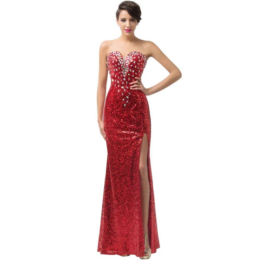 Red Long Crystal Sequins Evening Dress