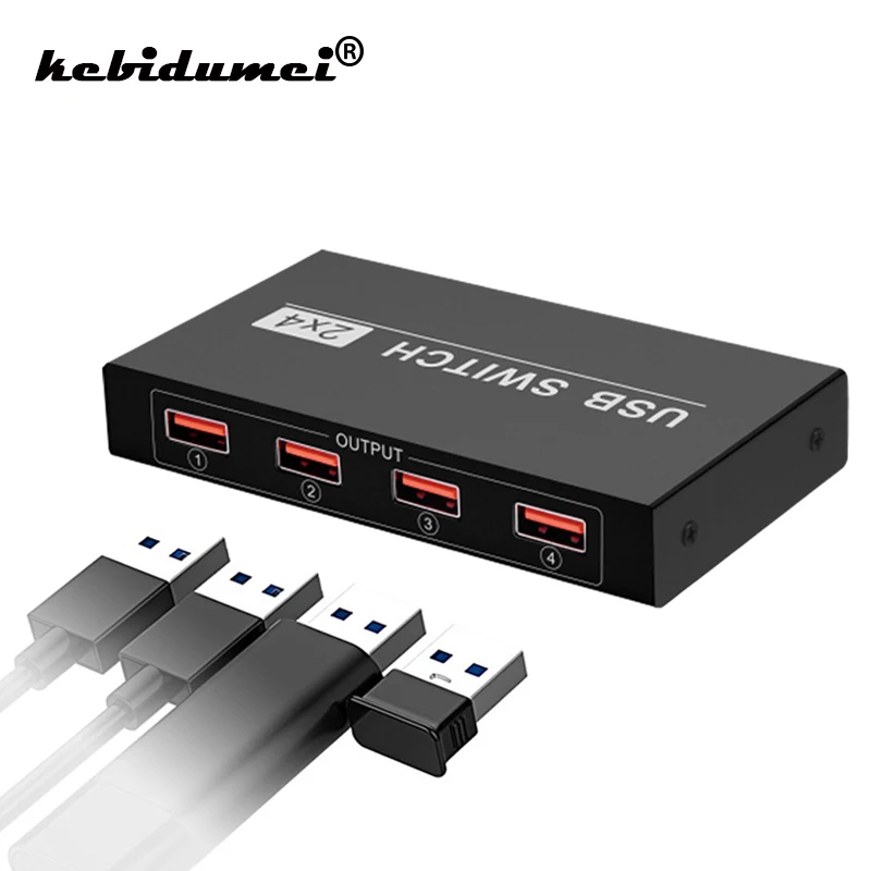 Kebidumei USB KVM переключатель коробка с 2 usb-кабелями USB 2,0 коммутатор 2 порта шт обмен 4 устройства для клавиатуры мышь принтер монитор