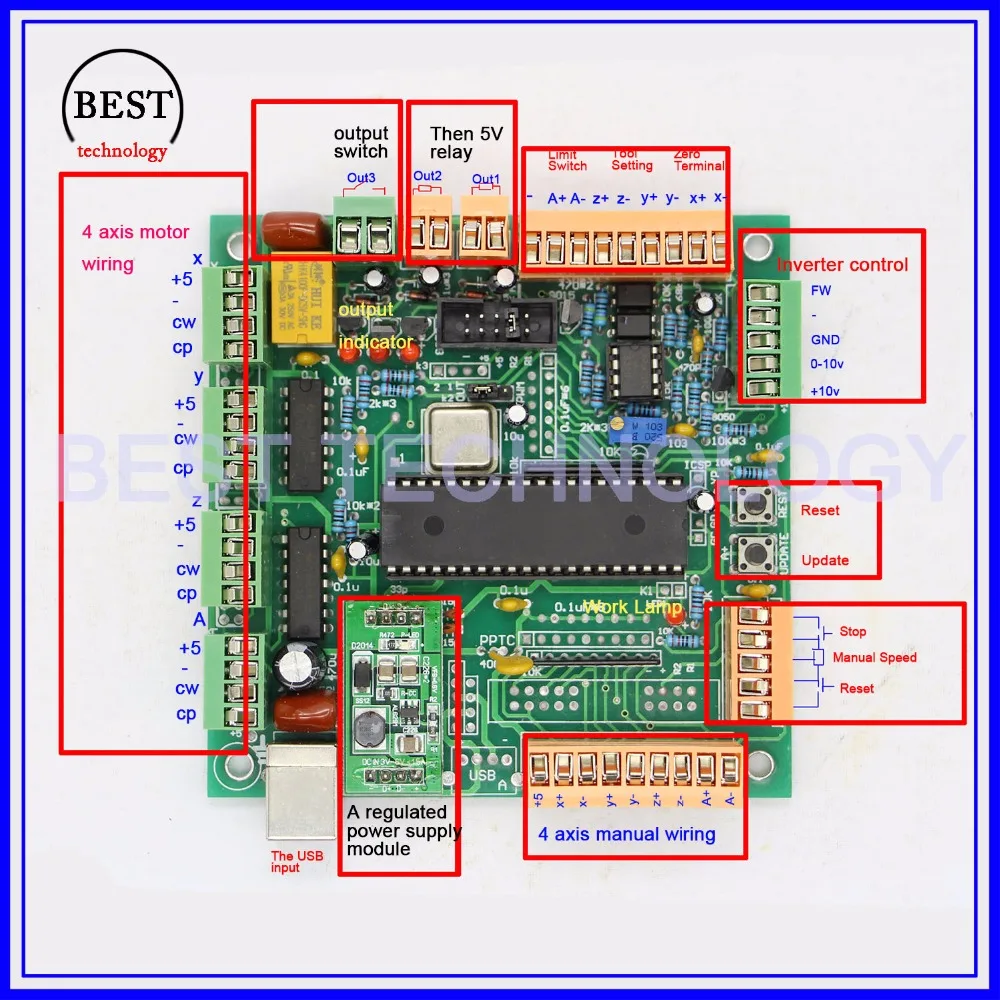 4 оси USB ЧПУ контроллер ЧПУ USB интерфейсная плата USB CNC 2,1 MK1 MACH3 обновленная плата управления