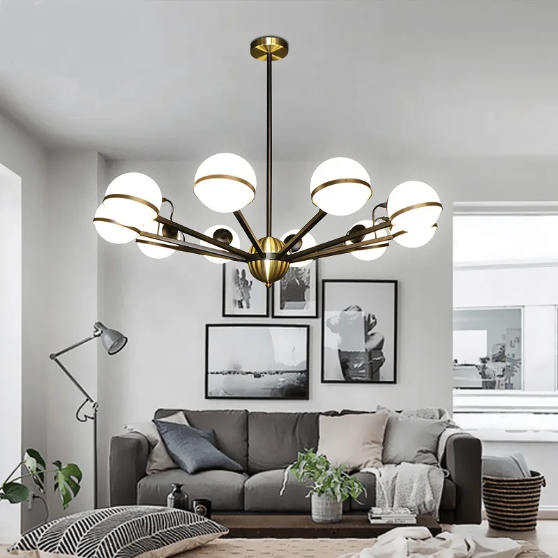 

Nordic living room pendant lamp simple magic beans glass ball creative iron round bedroom restaurant chandelier 6/8/10 LU731345