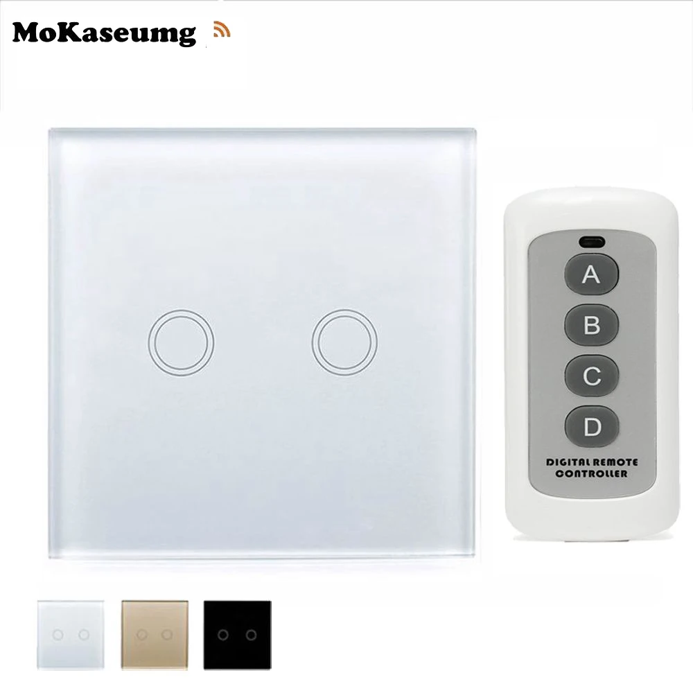 EU / UK Wall Touch Smart Switch 2gang 1way White Crystal Glass Panel Switch RF433 Smart Home Touch Switch y02 EU / UK Wall Touch Smart Switch 2gang 1way White Crystal Glass Panel Switch RF433 Smart Home Touch Switch y02