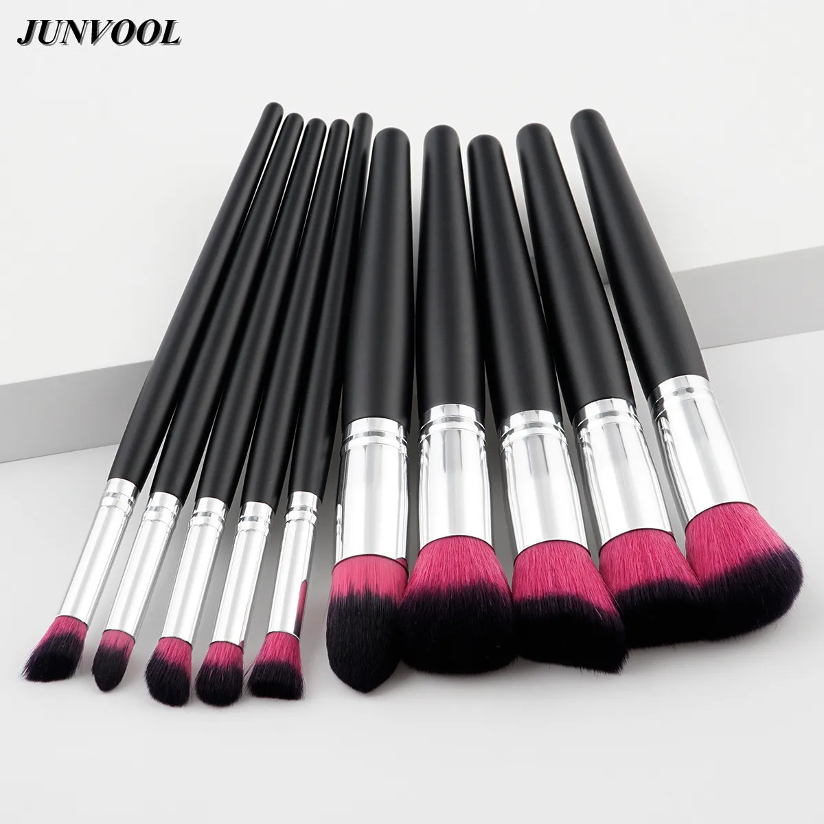 Black Pink 10pcs Tapered Wood Handle Makeup Brushes Power Foundation Blush Eyeshadow Blending