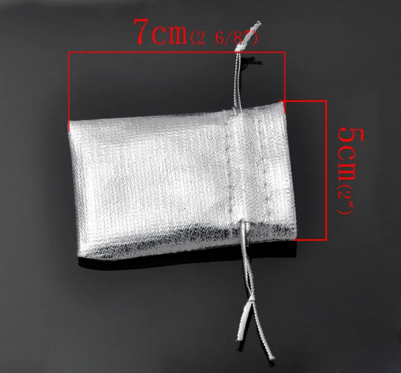 Сумки из ткани терилена, прямоугольные, серебристые, 7 см х 5 см(2 6/" x2"), 4 шт