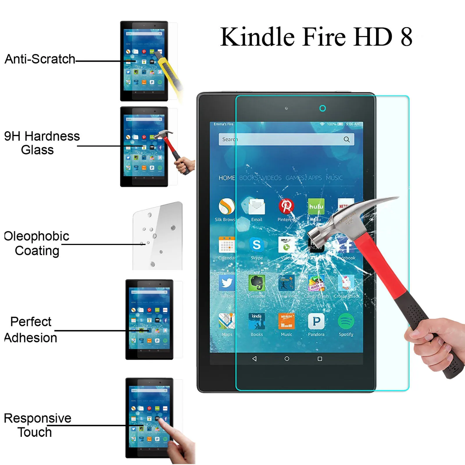 

Real Tempered Glass Film Screen Protector For Amazon Kindle Fire HD 8 2017 Screen Protector Film Protective Cover Covers