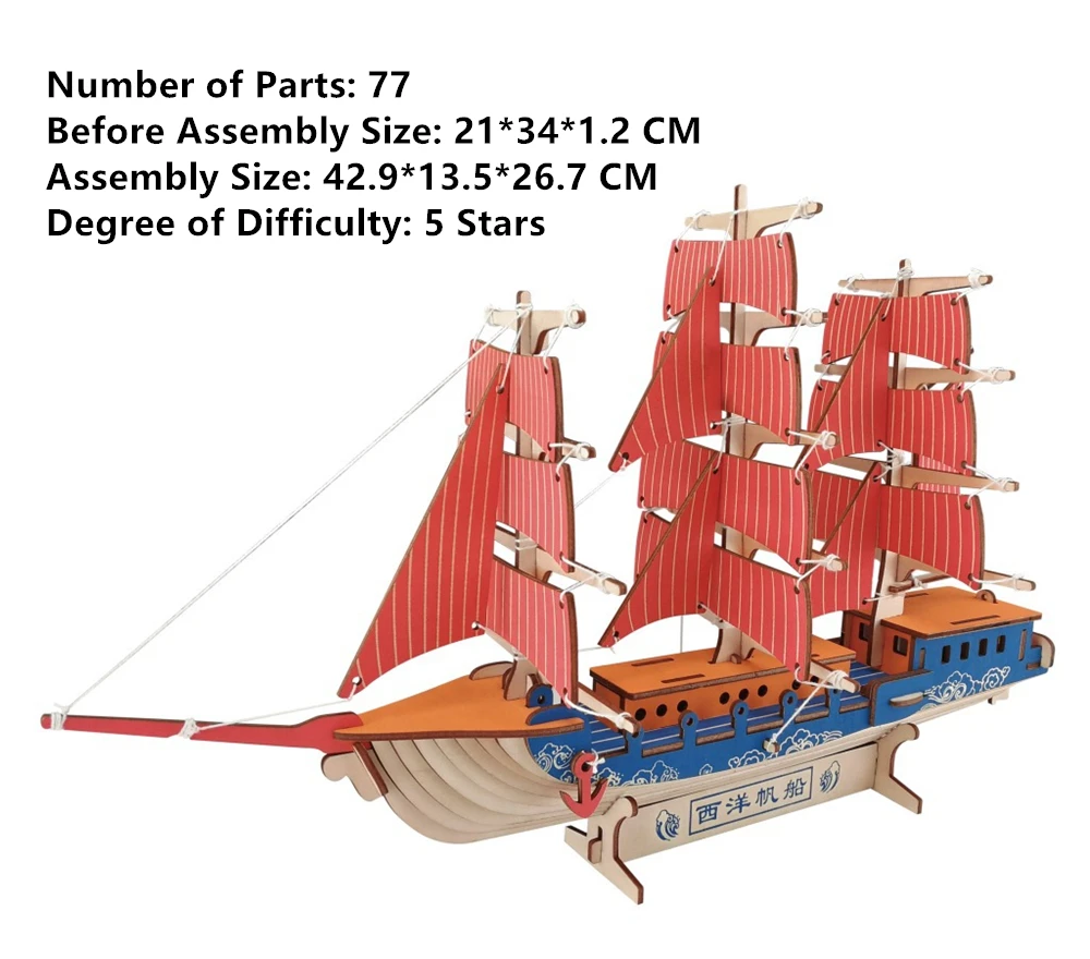DIY Wooden Sailboat Ship Model  Assembling Toys Kids Educational Toy Gift S3