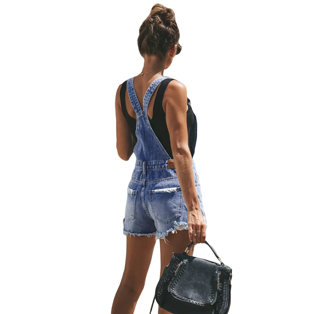 Woman Suspender Bib Distressed Denim Overall