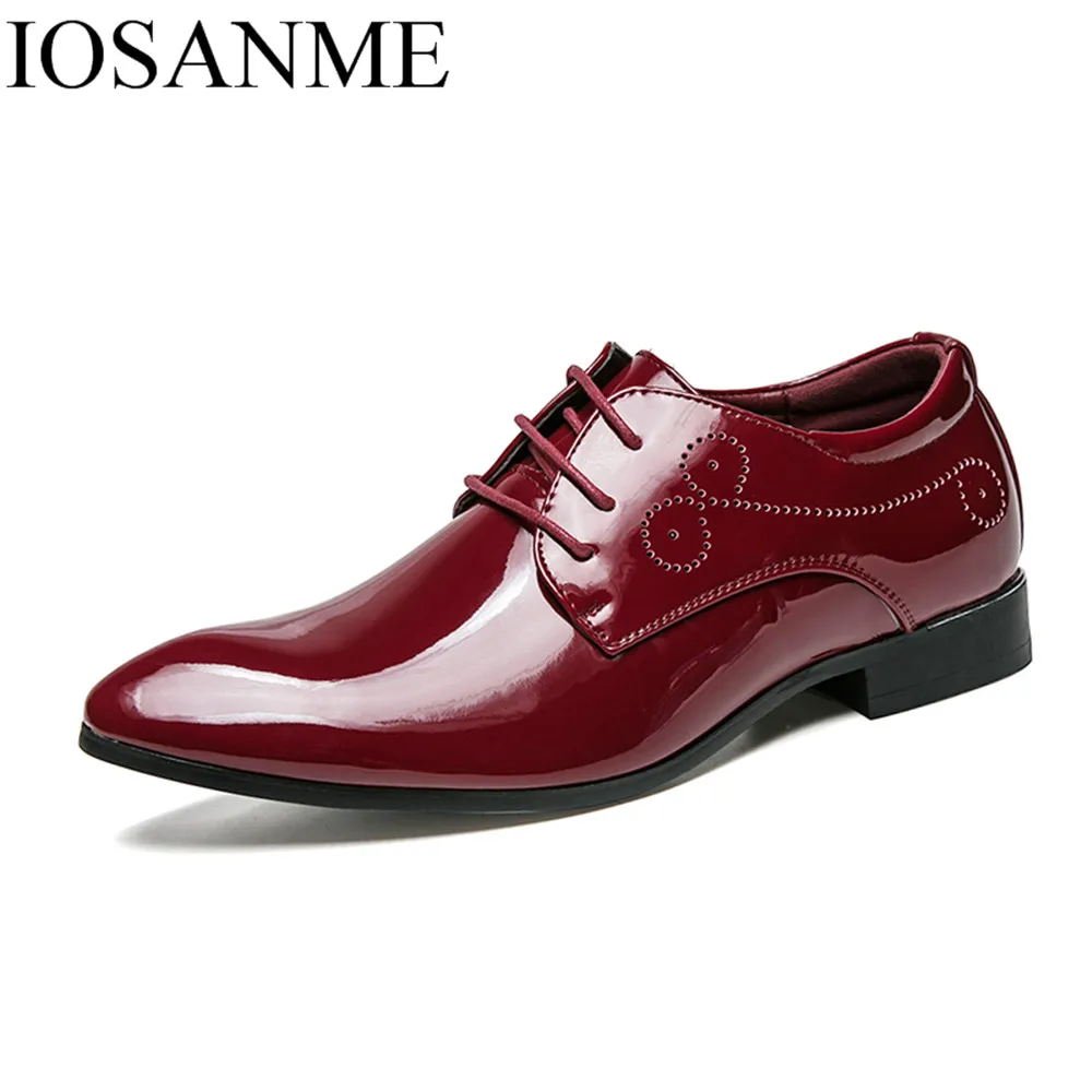 

pointed toe men dress shoes leather luxury brand italian formal spring patent leather male footwear wedding oxfordes for men