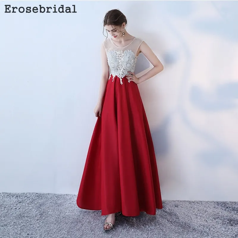 

[2018 Autumn New] Elegant A Line Evening Dress Lace Beaded Red Evening Gowns For Women Lace Up Back In Stock 48 Hours Shipping