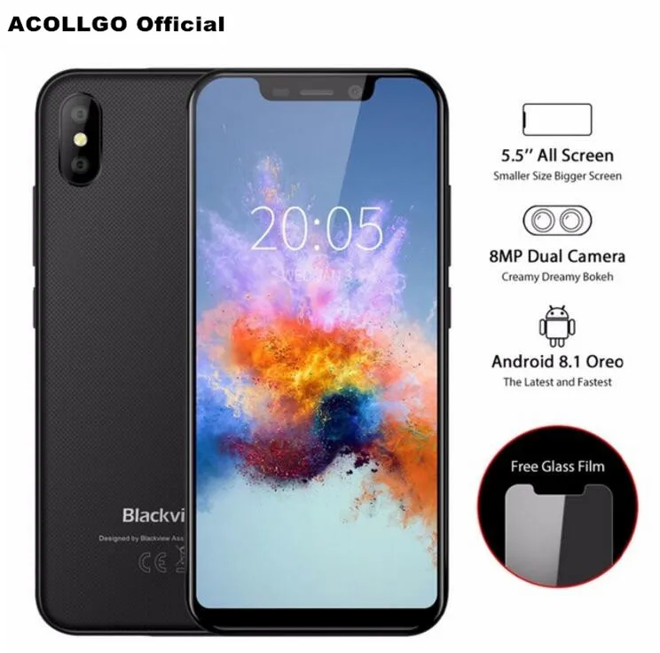 Продажа Flash BlackView A30 уход за кожей лица ID Android 8,1 Мобильный телефон 5,5 "HD + 19:9 экран mt6580a четыре ядра 2 ГБ 16 г 5MP 8MP двойной Cam мобильный телефон OTA GPS