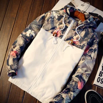 

2020 men Cultivate one's morality even cap Printed tide leisure jacket splicing camouflage is prevented bask in clothes