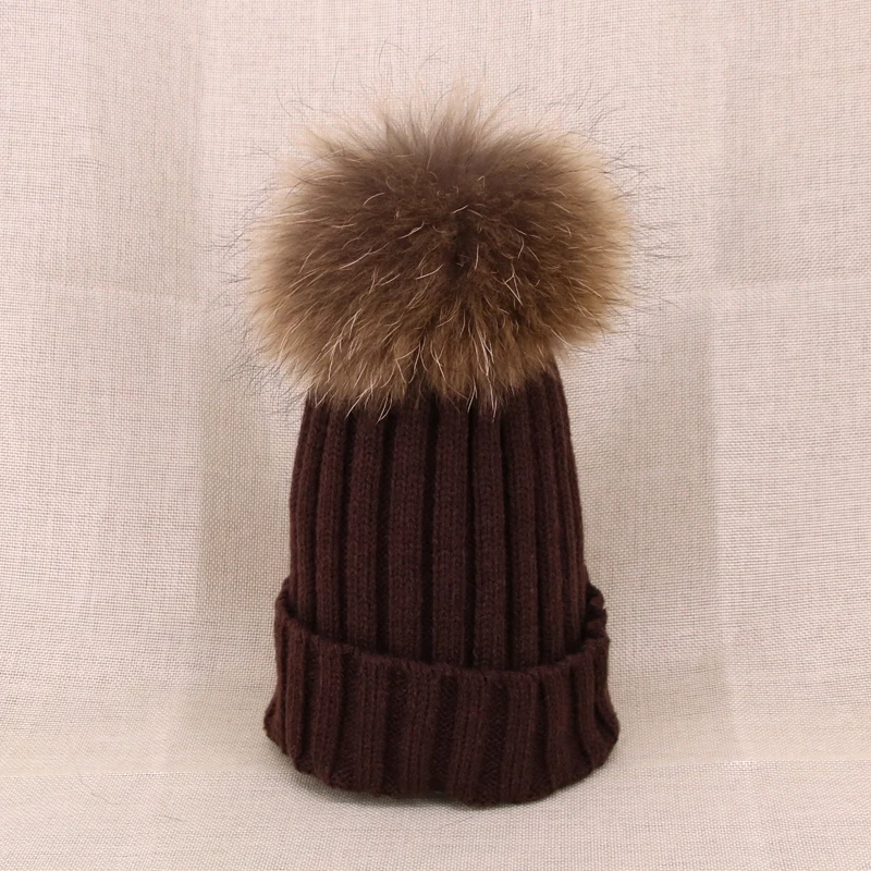 New Arrive Fashion Casual 15cm Pompom 100 Raccoon Fur Winter Hat For