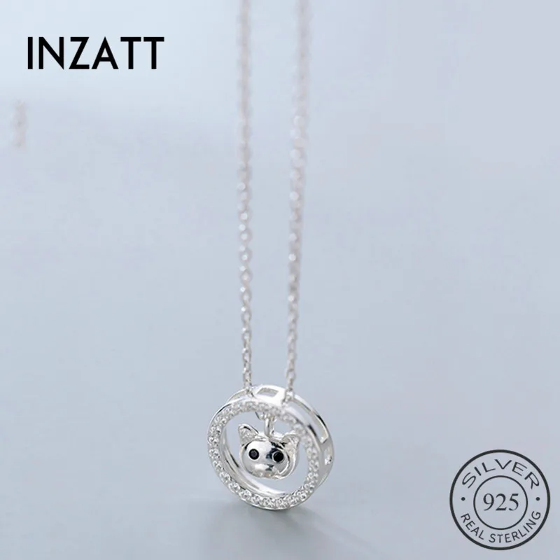 

INZATT Real 925 Sterling Silver Zircon Round Cat Necklace For Fashion Women Party Cute Fine Jewelry 2019 Accessories Gift