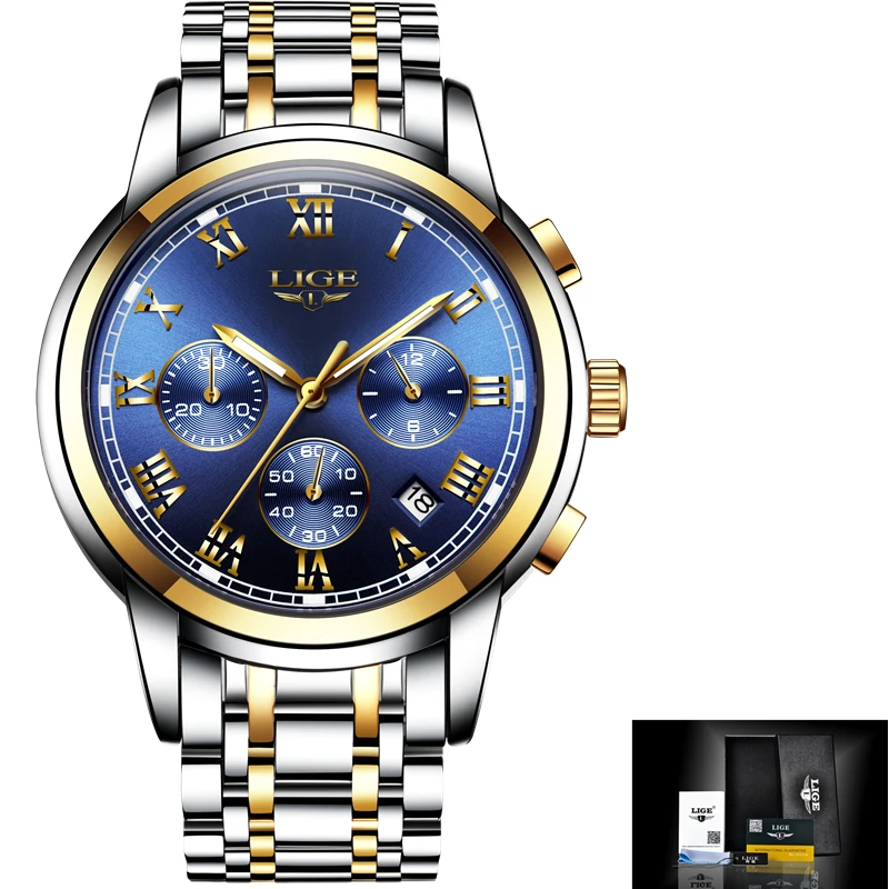 2017 Fashion Luxury Brand LIGE Chronograph Men Sports Watches Waterproof Full Steel Casual Quartz Men's Watch Relogios Masculino