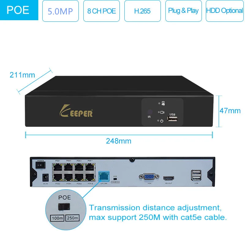 Хранитель H.265 8CH 5MP POE NVR система видеонаблюдения 1944P открытый 2 массива ИК светодиодов IP камера P2P Onvif комплект видеонаблюдения Обнаружение движения