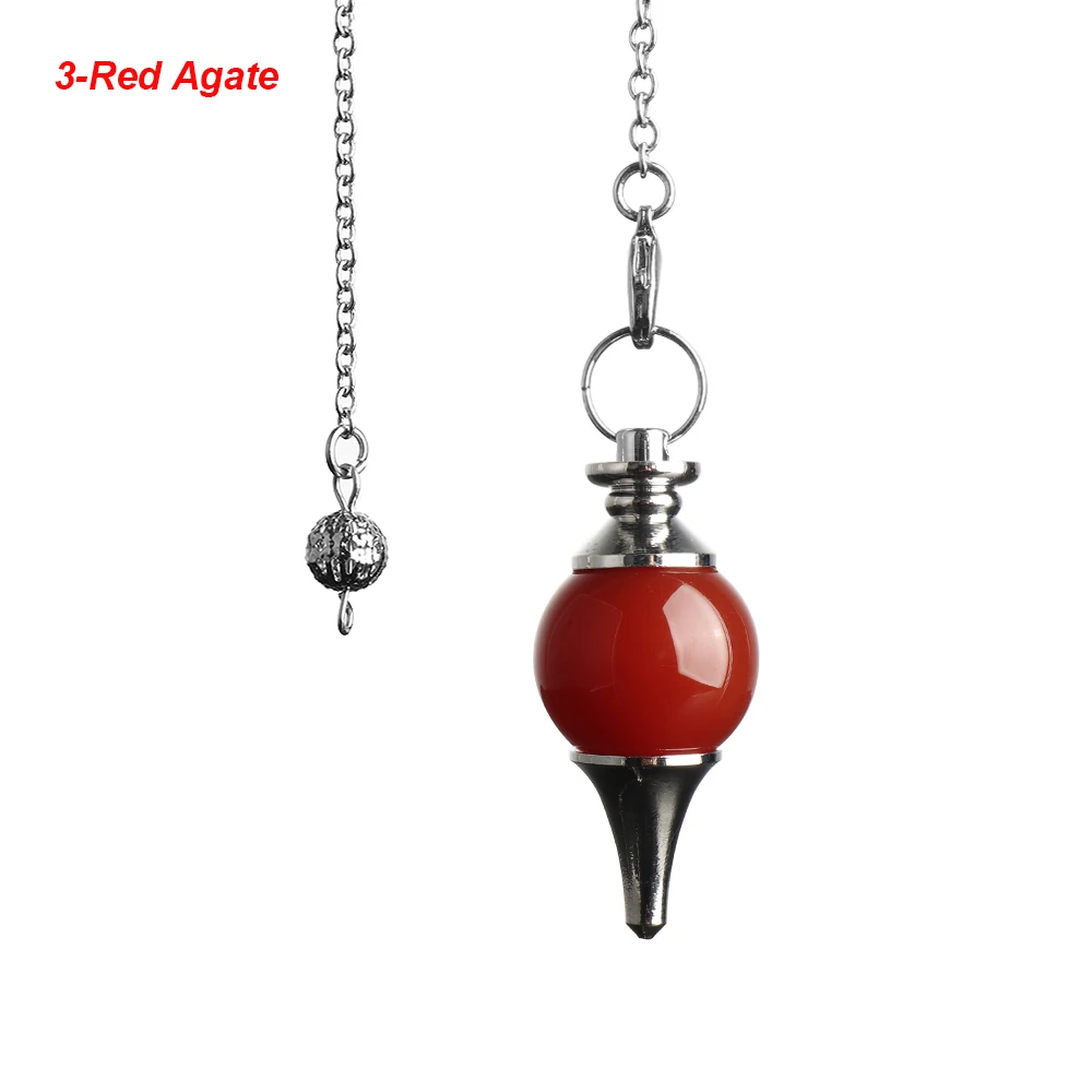 Баланс рейки натуральный камень кристалл красный Агаты придающий маятник круговой конус Шарм кулон для мужчин женщин гадания - Окраска металла: 3-Red Agate
