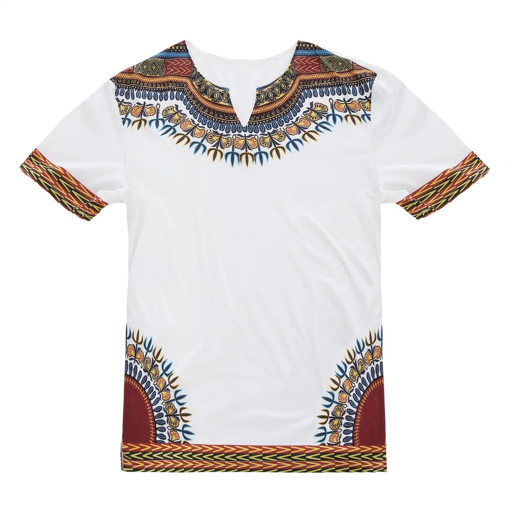 Gemijacka T-shirt pour homme imprimé africain Dashiki floral col en V manches courtes décontracté