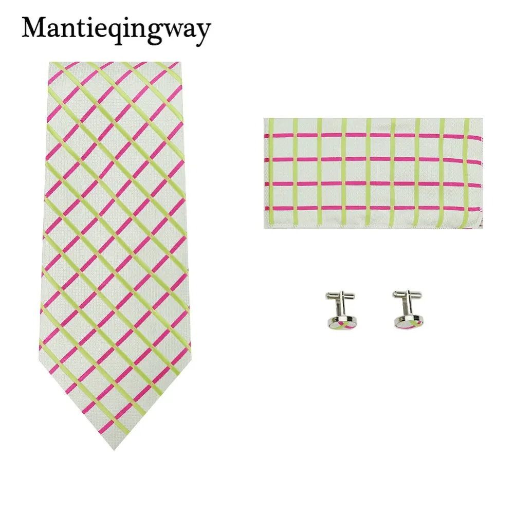 Mantieqingway 60 цветов галстук носовой платок Запонки Наборы для мужчин бизнес цветочные полосы печатных шеи галстук носовой Запонки Набор - Цвет: 080