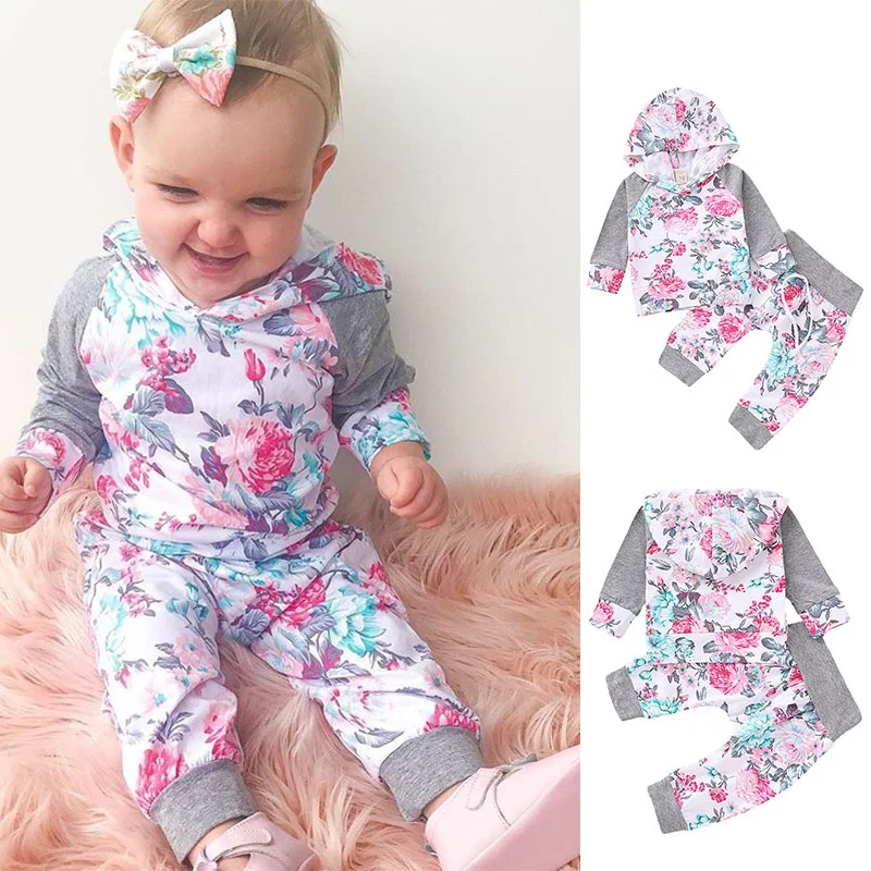 Baby Girls Clothes Cute Floral Print Hoodie Sweatshirt Tops Trousers kid fashion Outfits Clothes