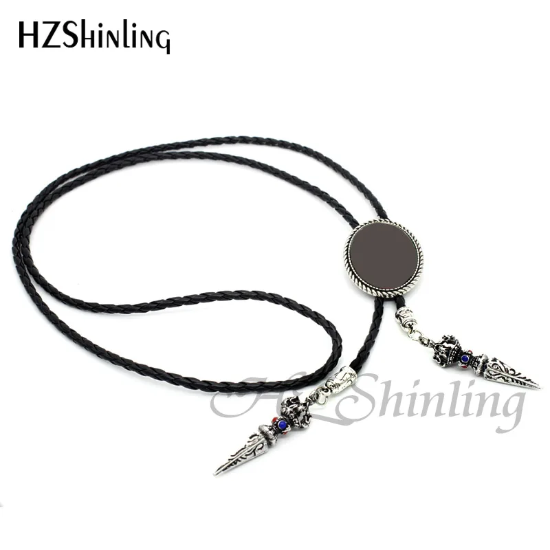 BOLO-0024 New Fairy Howling Wolf Art Oval Bolo Tie Vowboy Hand Craft Slide Western Tie Neck Glass Photo Tie Leather Necklaces - Окраска металла: Plated