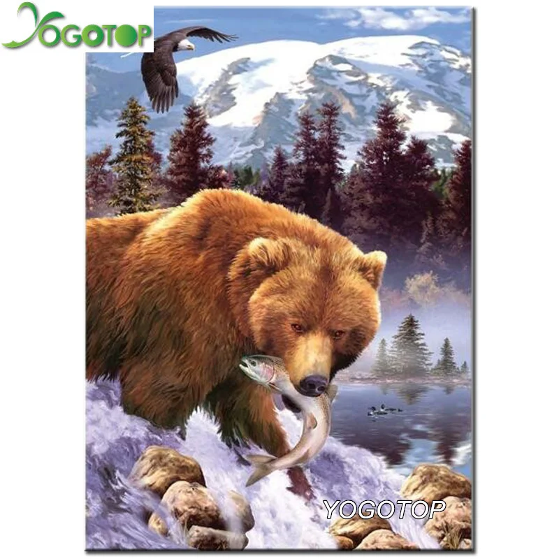 

YOGOTOP Diy Diamond Painting Cross Stitch Pattern 5D Diamond Embroidery Bears eat fish Full Mosaic Needlework Home Decor VS588