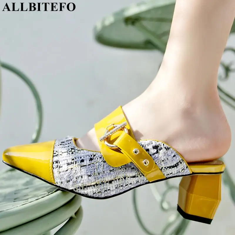 

ALLBITEFO new fashion brand genuine leather mixed colors women sandals summer women high heel shoes girls Slipper women heels
