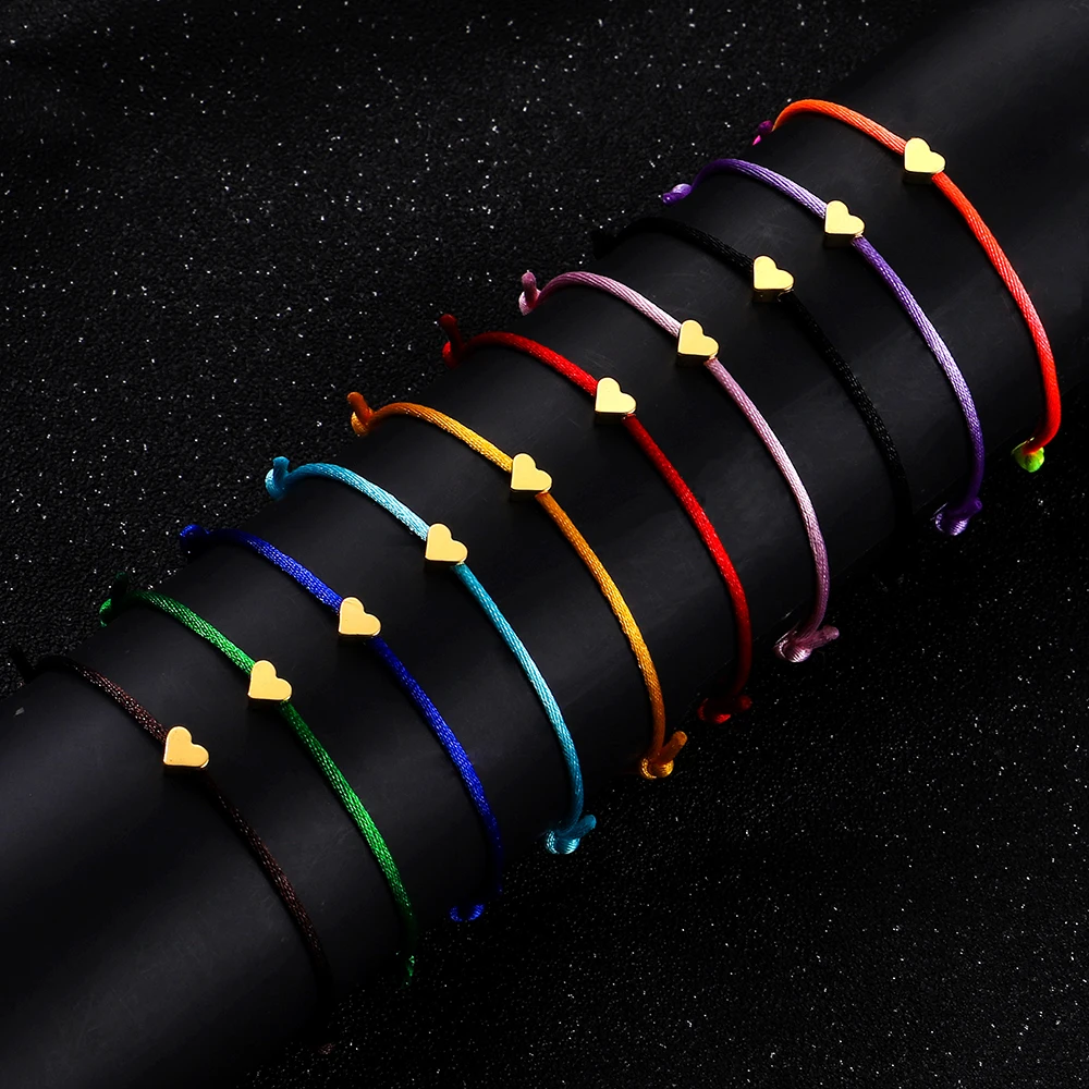 

Simple Gold Silver Color Heart Bracelet For Women Lovers Child Adjustable Multicolor Rope String Lucky Bracelet Handmade Jewelry