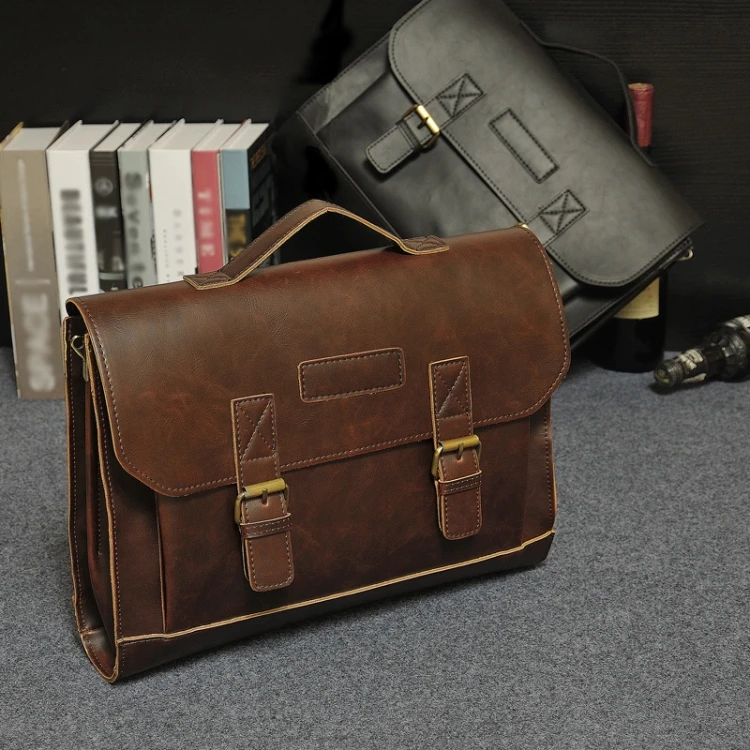 New Leather Men's Briefcase Fashion Large Capacity Business Bag Brown Black Male Leather Shoulder Laptop Bags