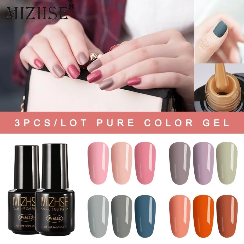 

MIZHSE 3Pcs/Lot Hybrid Varnish Professional Manicure Kit Salon 7ml UV Nail Gel Soak Off Gel Nail Polish Semi Permanent Nude Gel