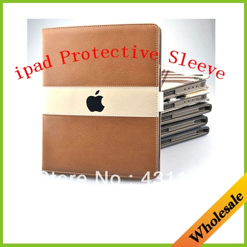 

Wholesale Free Shipping 100% Genuine leather case for iPad 2/3/4 Wallet case with Business stlye case 4 colors